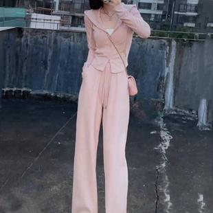 新品大码小个子运动休闲套装女春秋胖mm300斤连帽卫衣阔腿裤两件