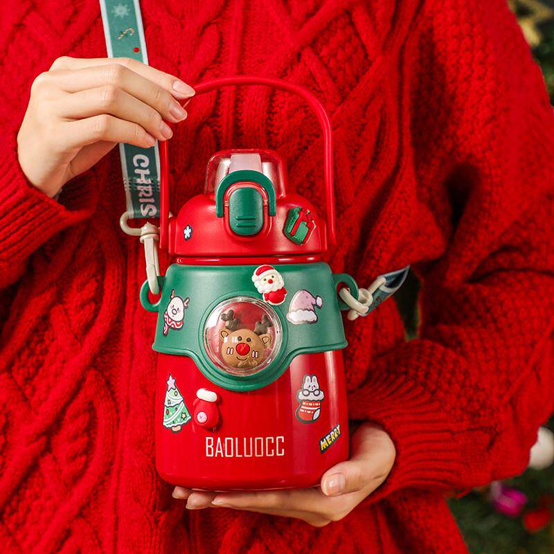 极速圣诞保温杯女士儿童学生杯子高颜值大容量水壶吸管水杯网红大