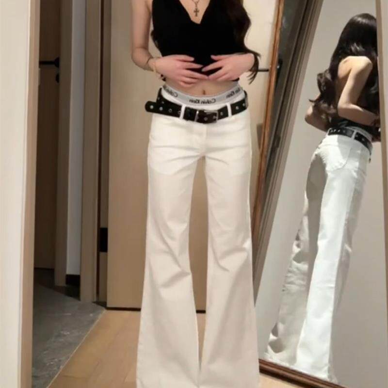 新品白色低腰微喇牛仔裤女春秋2025新款宽松显瘦辣妹高个子加长拖