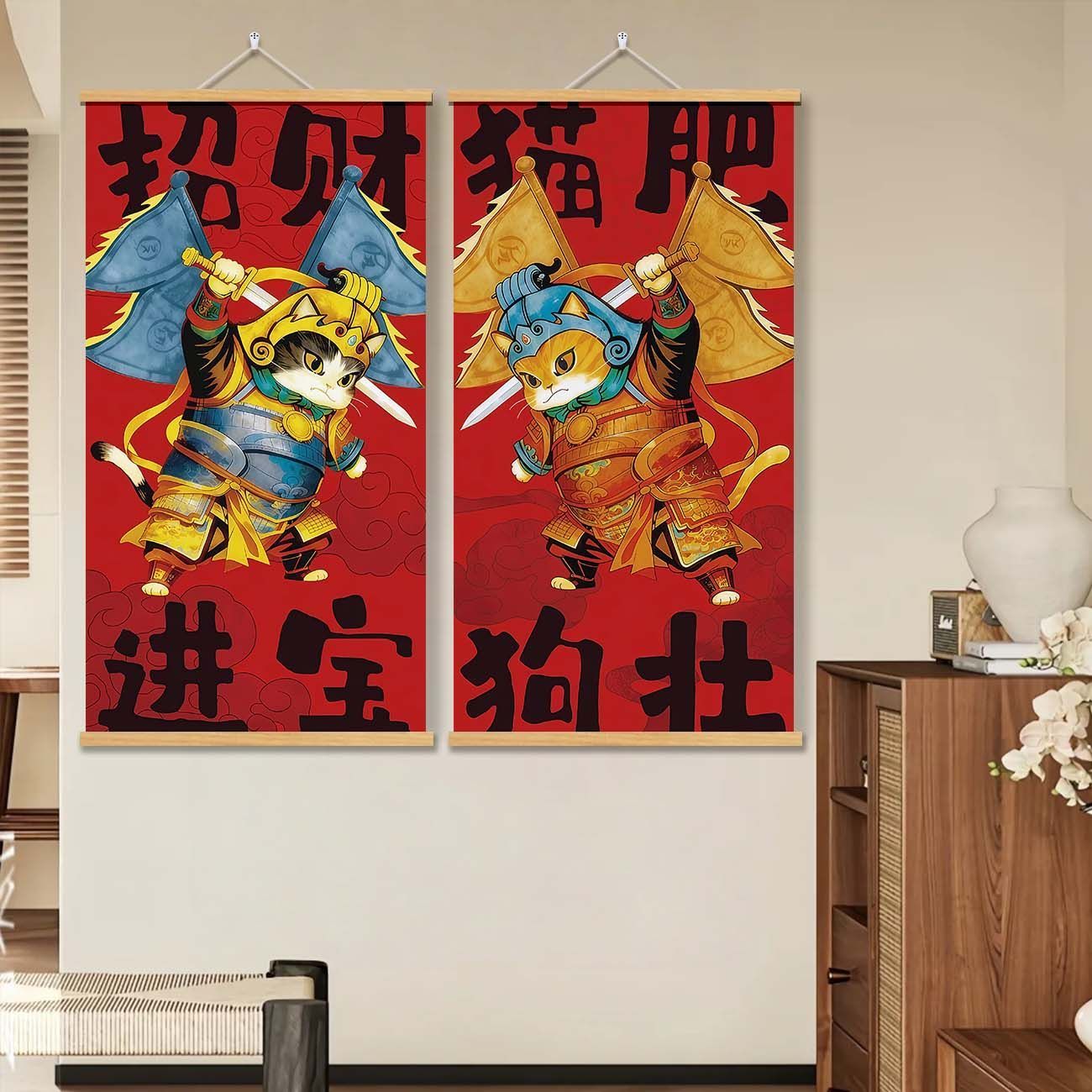 2026年新款马年春节挂画创意年画创意门神商店竖版趣味招财猫