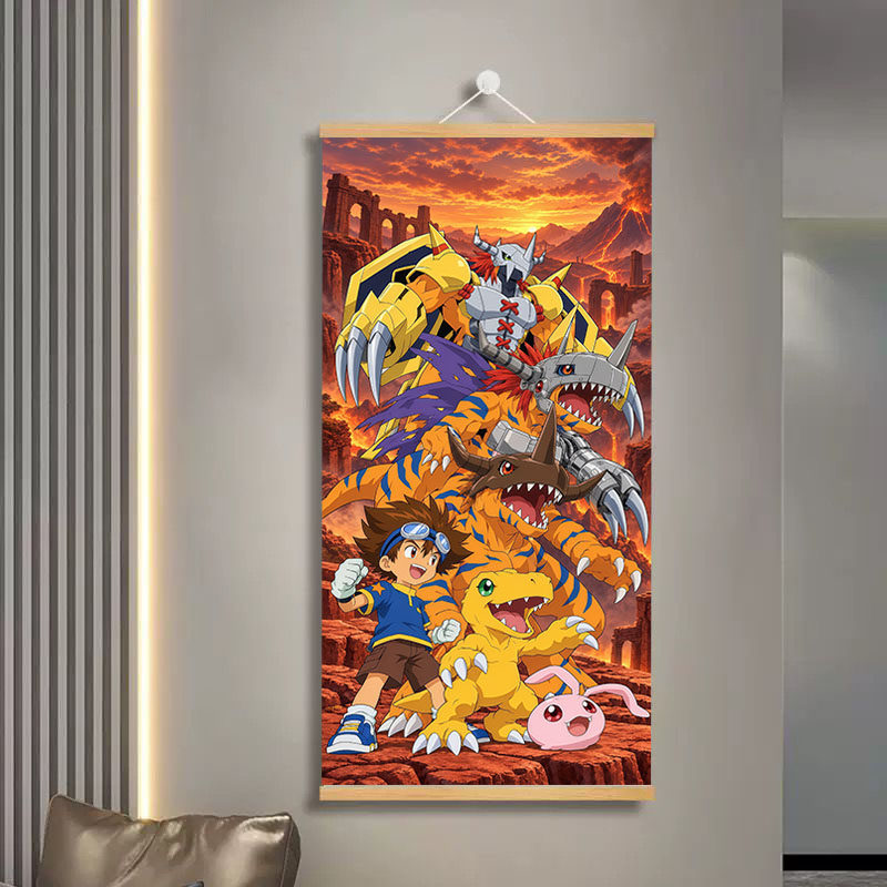 数码宝贝机械暴龙兽挂画经典动漫海报学生宿舍书房背景墙布艺挂画