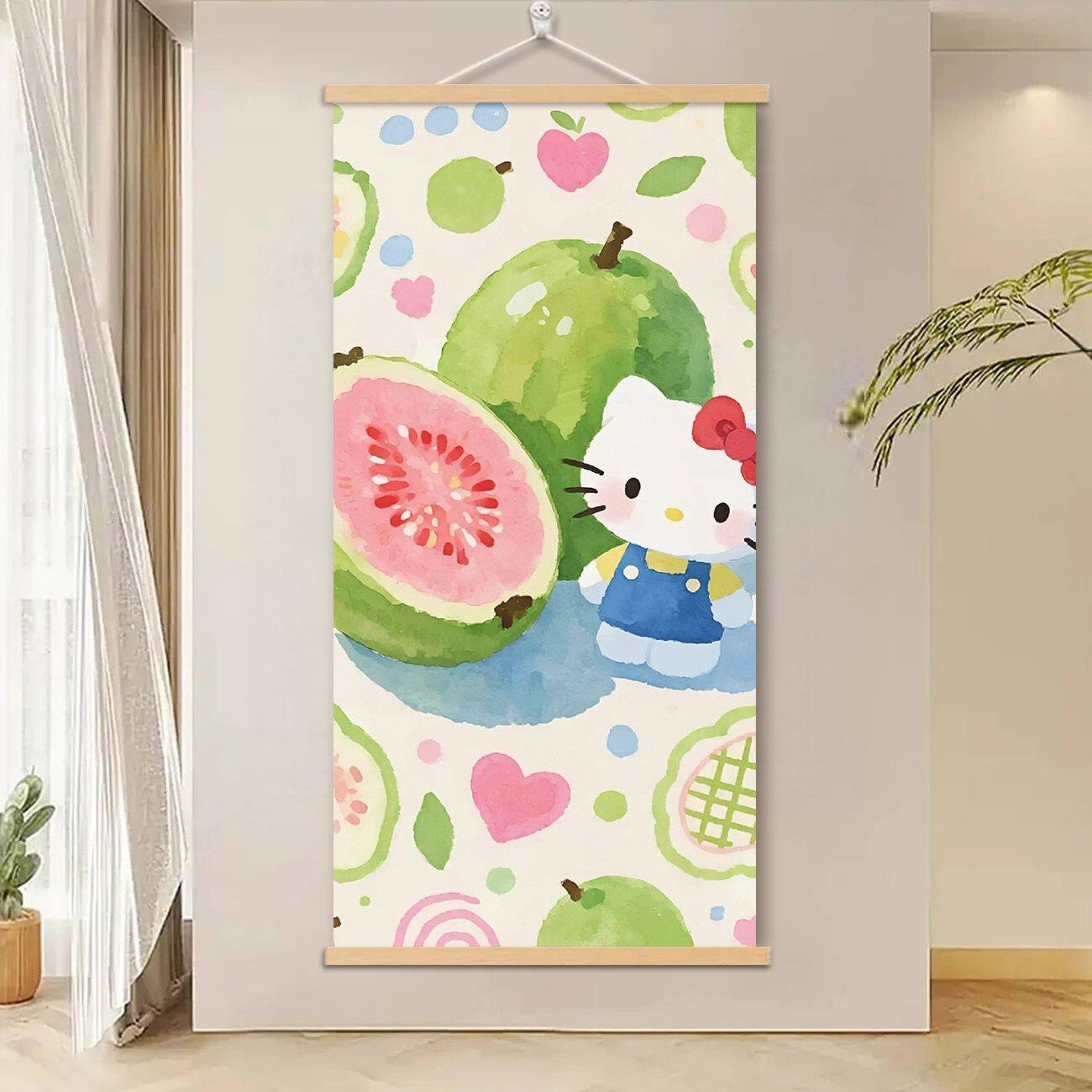 HelloKitty芭乐水果实木挂轴画少女心卧室客厅宿舍免打孔装饰画