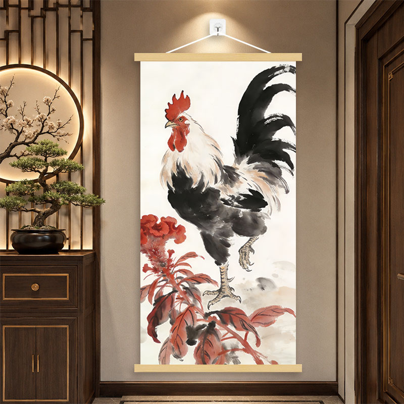 新款镇宅大公鸡挂画天宫赐福招财进宝金鸡报晓客厅玄关家居装饰画