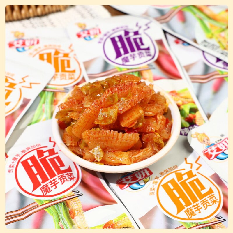 香脆魔芋贡菜脆爽香辣味酸辣味非开胃休闲解馋零食开袋即食小卖部