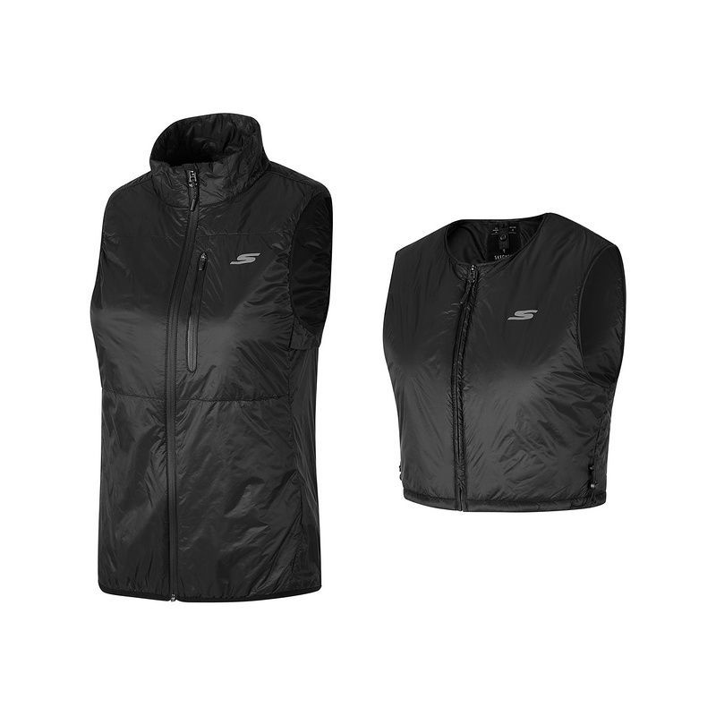 Skechers斯凯奇休闲运动跑步立领女士保暖梭织裥棉马甲P324W080