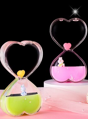 粉嫩治愈系双爱心彩色水液体漂浮卡通小动物油滴沙漏解压摆件礼物