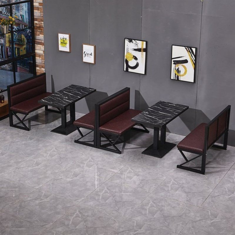 餐厅卡座沙发铁艺工业风酒吧餐桌清吧餐饮店靠墙卡座沙发桌椅组合