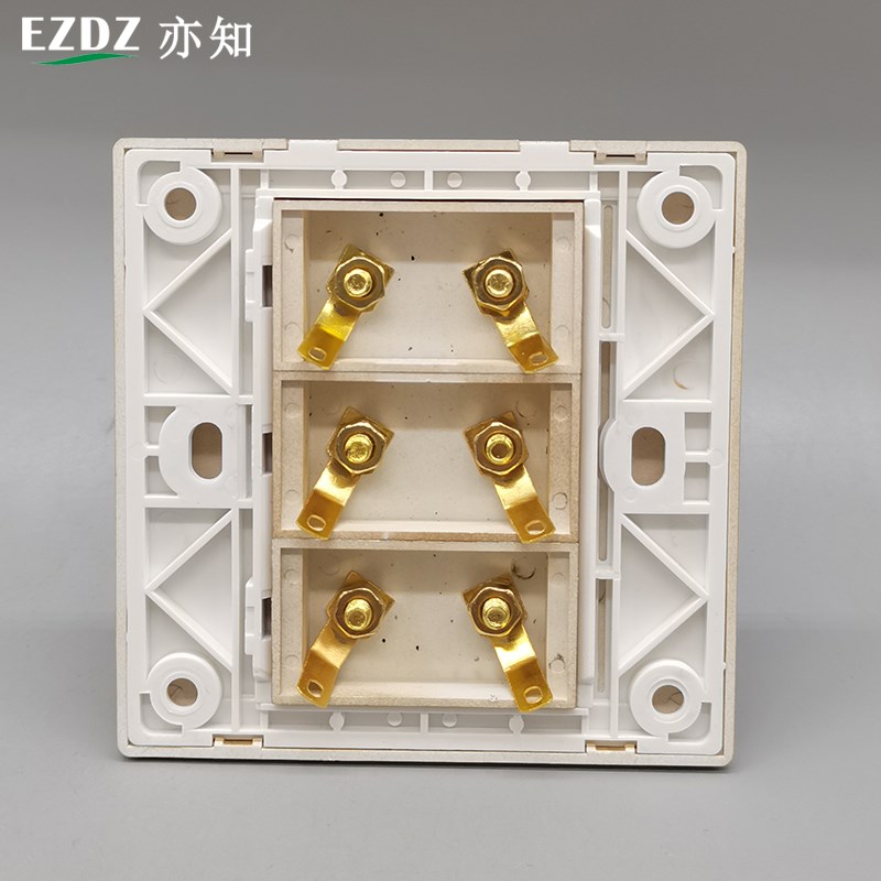 拉丝金86型三位3组6头音响音频线双头插座多媒体凸头墙壁面板