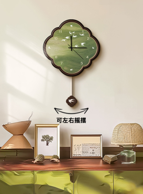中古风绿色飞燕挂钟客厅2025新款餐厅高级感时钟挂墙创意静音钟表