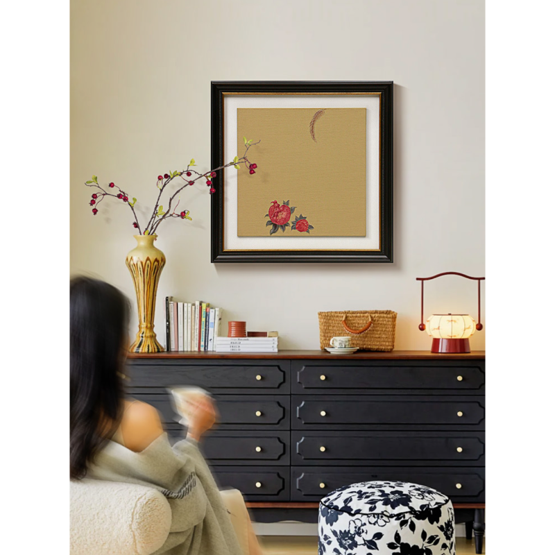 《春花秋实》新中式中古风客厅装饰画宋代美学花卉餐厅挂画立体画图片
