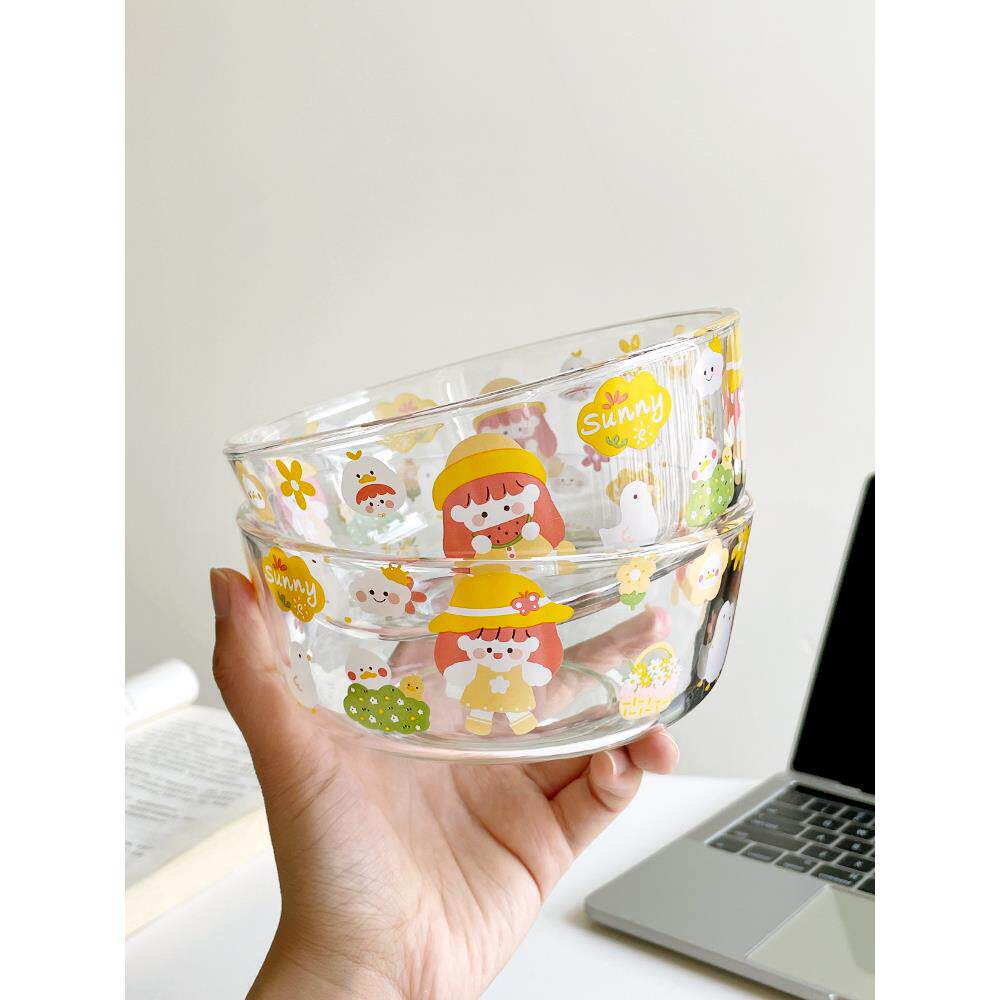 卡通玻璃碗高颜值耐高温小碗家用厨房餐具套装汤碗饭碗水果沙拉碗