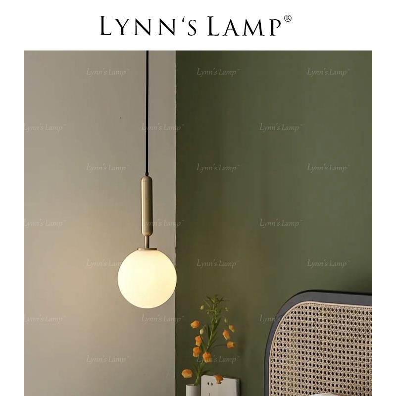 Lynn's 立意 全铜奶白玻璃吊灯北欧简约极简黄铜床头卧室餐