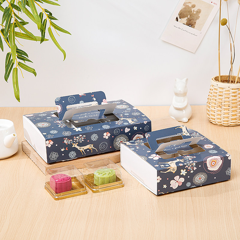 手提月饼盒4粒6粒80g蛋黄酥包装盒雪媚娘雪花酥花好月圆中秋礼盒