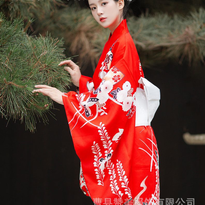 甄选和服女改良正装传统中国风日式和风浴衣文艺红色大气振袖和服图片