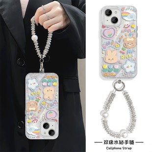 iPhone16e羽纱苹果15promax适用14plus卡通兔子mate70高级感findx8硬链条13手机壳带挂绳女款华为nova12Ultra