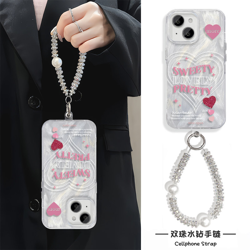 ins风日韩爱心FINDX8手机壳带挂绳NOTE14Pro羽纱iPhone16适用15Ultra苹果12ProMax硬链条13创意荣耀300高级感