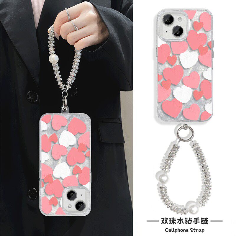 ins风爱心链条NEO10手机壳带挂绳15Ultra羽纱iPhone14高级感适用NOVA12苹果16ProMax硬MATE70日韩13创意x200s