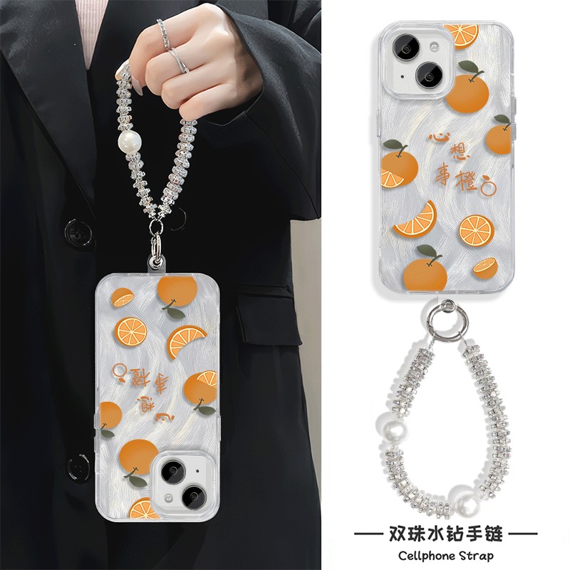 心想事橙iPhone16E手机壳带挂绳MATE70羽纱S20苹果14Plus适用RENO13小米15硬12ProMax高级感A5女ins风K80创意