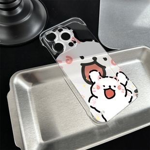 手机壳带支架硬小米17Pro适用苹果14无边框12可爱13超薄15PLUS卖萌线条小狗透明iPhone16ProMax卡通IQOONEO11