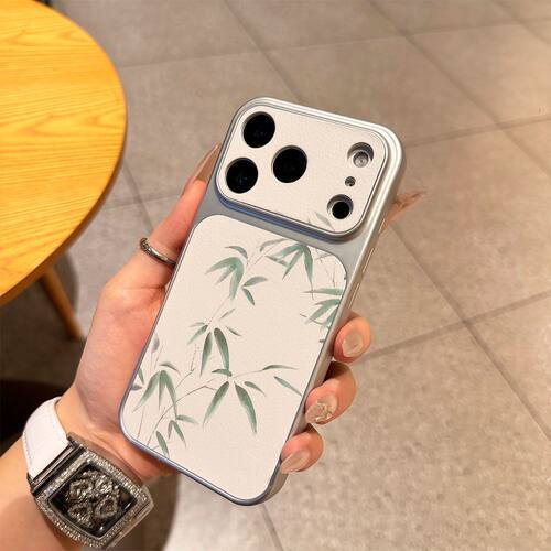 iPhone16小众新款大视窗苹果14创意15PLUS全包13ProMaxins风适用17AIR手机壳素描竹叶适