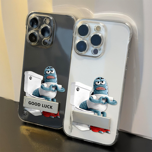 iPhone16透明卡通华为PURA90带支架苹果13无边框硬适用14PLUS创意15超薄17ProMax手机壳马桶比心酷酷鱼麦芒40