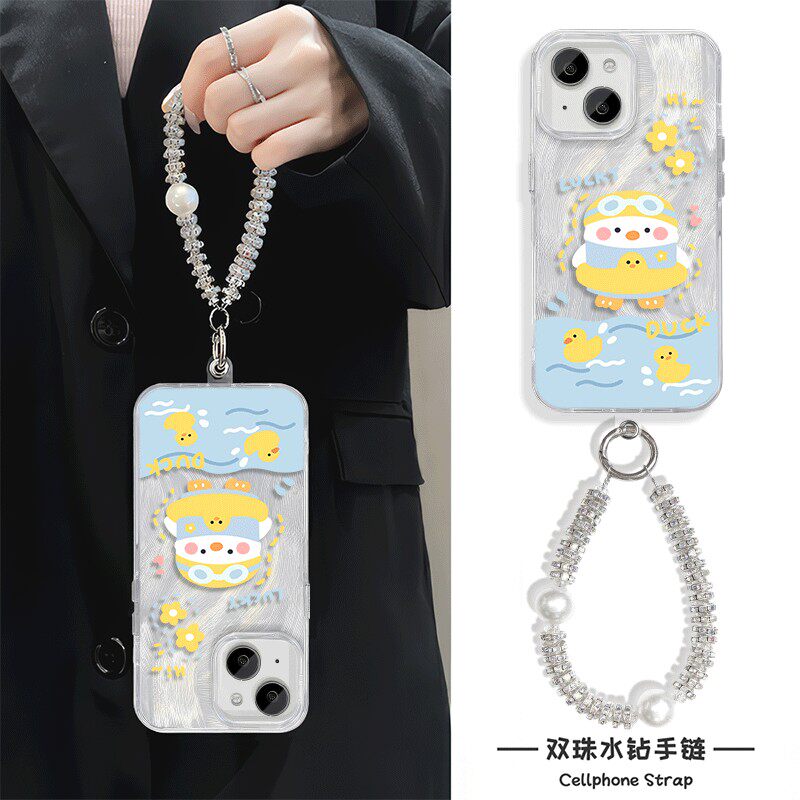 华为NOVA14PRO手机壳带挂绳硬MATE70苹果13羽纱可爱12游泳鸭iPhone15卡通适用手腕FINDX8ULTRA高级感16ProMax