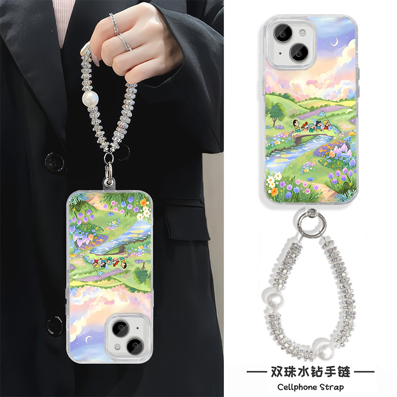 华为PURA90ins风iPhone15PRO带挂绳小米17MAX适用苹果16ProMax硬高级感一加13T卡通羽纱手机壳14PLUS郊游小新