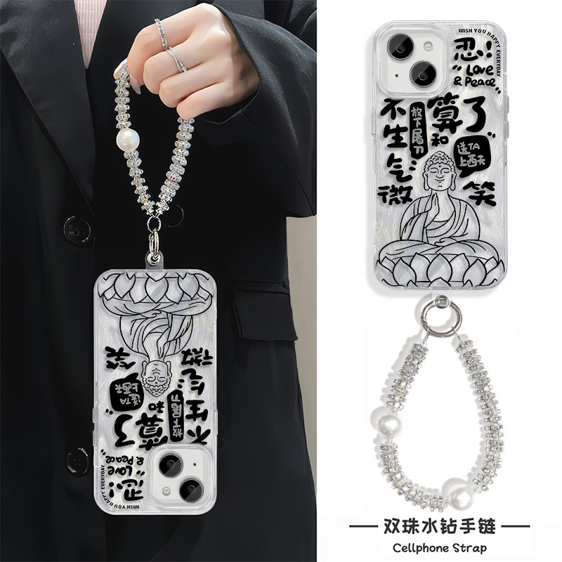 趣味不生气iPhone16E手机壳带挂绳链条13羽纱NOVA12苹果15Plus适用S20硬14ProMax高级感K80女Y300I创意A5个性
