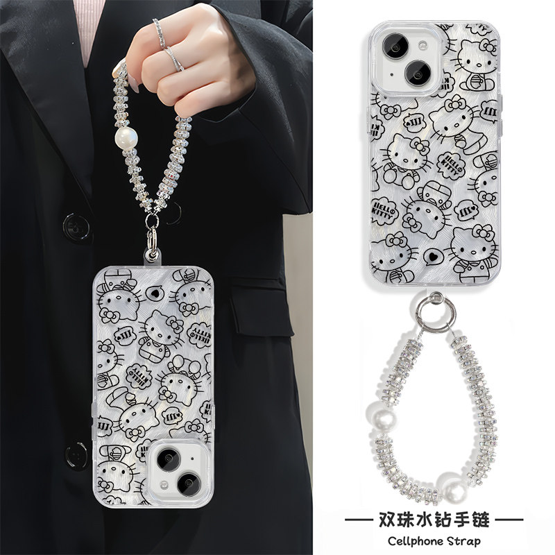 华为mate70可爱小米15Ultra适用红米note14羽纱苹果16硬iPhone12手机壳带挂绳13promax满屏KT猫neo10高级感女