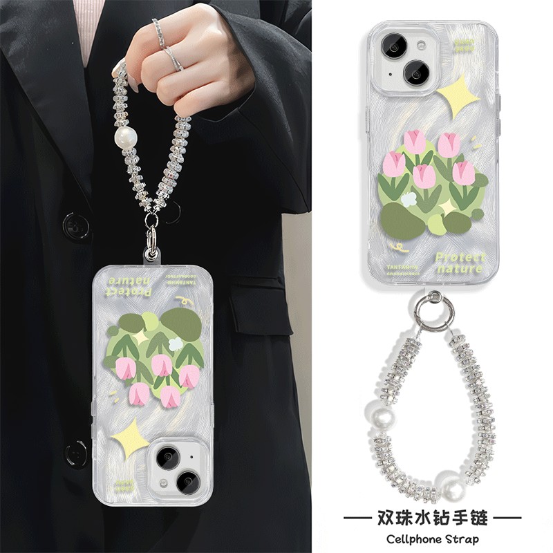 14ProMax苹果15手机壳带挂绳12郁金香花束适用硬iPhone16高级感羽纱13小众手腕FINDX8ULTRA创意红米TURBO4PRO