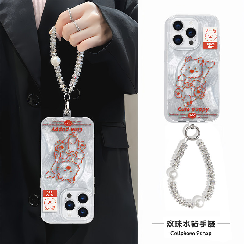 手机壳带挂绳14plus骑车线条小狗苹果15适用创意华为Nova12高级感硬iPhone16卡通羽纱13ProMax可爱手腕findX8