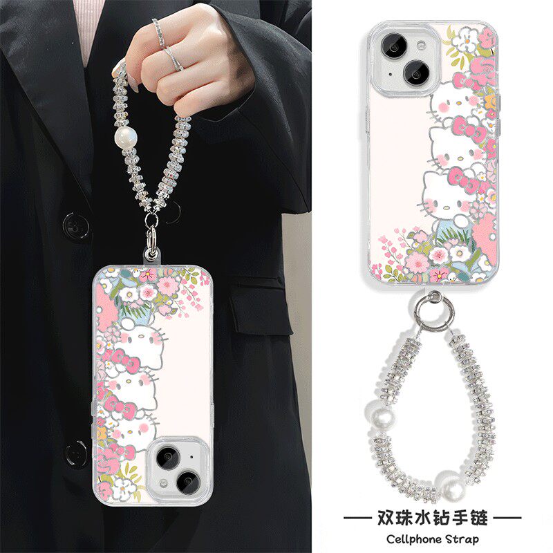 手机壳带挂绳16ProMax苹果1213适用iPhone17硬14羽纱15PLUS花丛凯蒂猫荣耀400OPPORENO14高颜值VIVOIQOO15