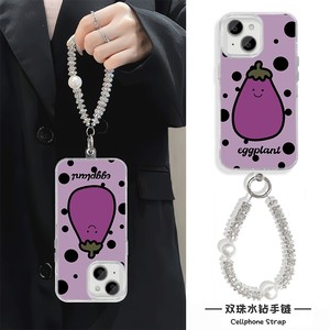 12ProMax硬苹果15创意适用16e小众手机壳带挂绳iPhone13羽纱手腕A5活力版手链X200S高级感波点紫色茄子14plus