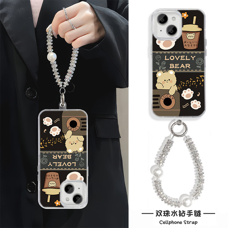 荣耀MAGIC7小众iPhone15高级感适用14plus手机壳带挂绳华为nova12可爱neo10pro相机小熊羽纱苹果16硬13promax