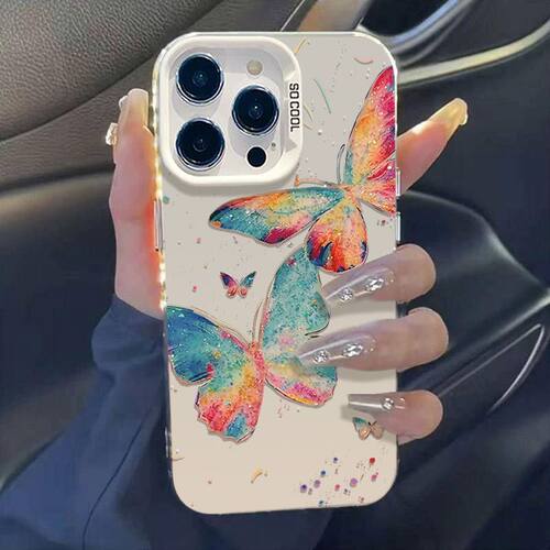 iPhone12ins风华为PURA90PRO适用苹果13彩银VIVOIQOO15硬OPPORENO16小众14PLUS高级感17ProMax手机壳七彩蝴蝶