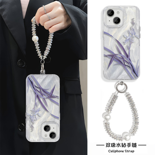 iPhone15羽纱红米k80创意适用16pm硬12小米17ProMax小香兰花高级感苹果14plus手机壳带挂绳女款13荣耀MAGIC07