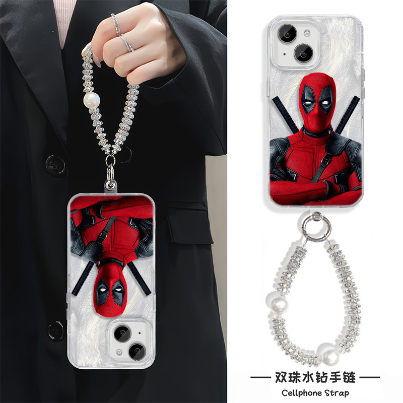 华为nova12Ultra硬15promax死侍苹果14plus适用iPhone16羽纱手腕Reno13手机壳带挂绳手链x200s卡通y300高级感