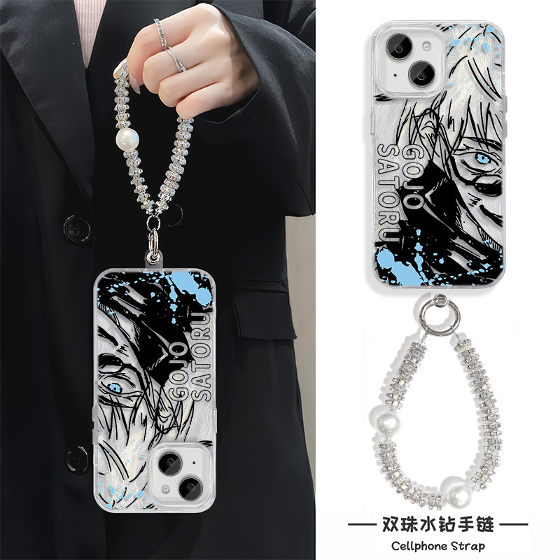 手机壳带挂绳iPhone15潮酷五条悟适用14硬16plus高级感苹果12ProMax高级感链条13羽纱荣耀MAGIC7小米CIVI4PRO