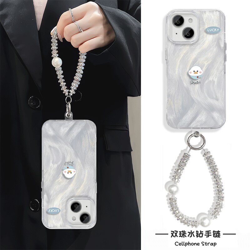 手腕Reno13手机壳带挂绳iPhone12promax简约鸭子15plus适用高级感note14羽纱苹果16硬荣耀MAGIC7卡通真我neo7