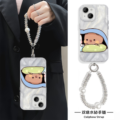 苹果12羽纱13ProMax可爱手机壳带挂绳14PLUS情侣被窝布布一二iPhone16适用卡通NOTE15硬17Air少女心VIVOX200S