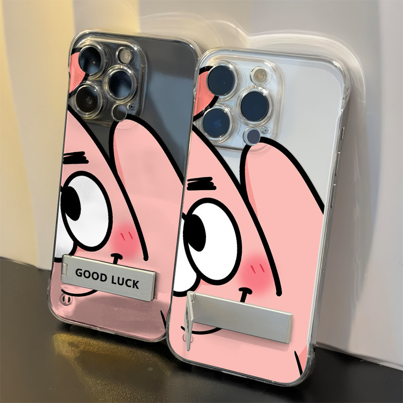 k80手机壳带支架手腕Reno14硬13高级感苹果16e无边框透明iPhone15promax适用12超薄华为mate70爱心派大星情侣