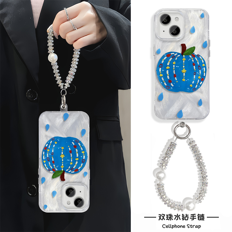 iPhone16适用硬15ProMax羽纱14苹果13plus手机壳带挂绳12高级感涂鸦星星苹果华为PURA80小米15一加13VIVOX200