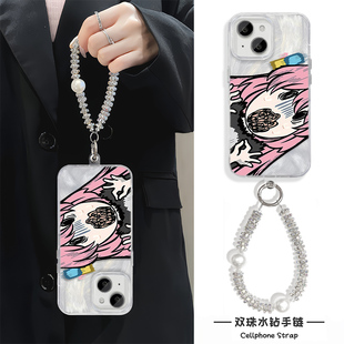 二次元iPhone16e抽象波奇酱15plus羽纱14ProMax创意适用苹果13一加ace5卡通12手机壳带挂绳硬手链x200s高级感