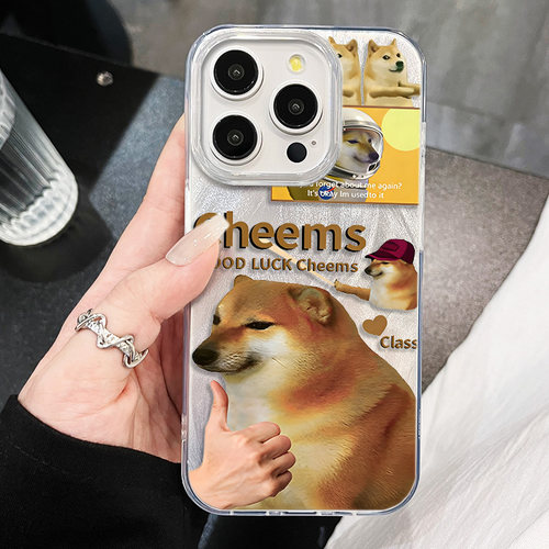 华为MATE80卡通点赞丘柴犬iPhone14P创意羽纱适用苹果15PLUS高级感OPPORENO16手机壳17ProMax硬带挂绳一加13T