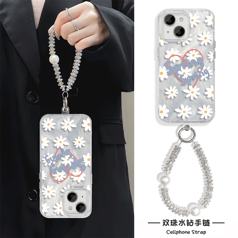 爱心小雏菊K80荣耀300Ultra手机壳带挂绳高级感小米15羽纱iPhone13适用NOTE14苹果16Plus硬12ProMax女款ins风