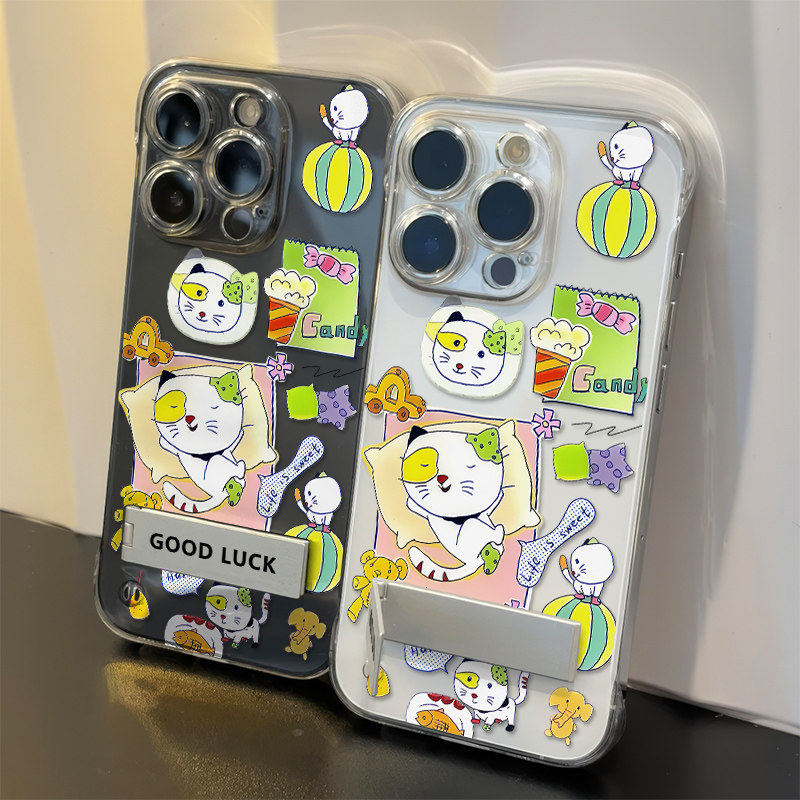 华为MATE80可爱胡图图小怪适用iPhone17高级感16e卡通硬14plus手机壳带支架苹果15无边框12ProMax超薄13p透明