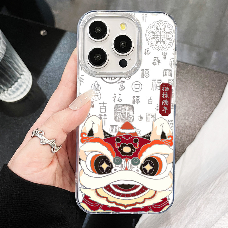 13ProMax带挂绳15百福图狮头苹果16中国风真我GT7Pro手机壳硬iPhone17air国潮OPPOFindx9适用14plus羽纱x300s