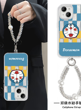 哆啦iPhone16手机壳带挂绳NOTE14羽纱K80Pro苹果15Plus适用RENO13硬12ProMax高级感MAGIC7女S20创意Y300I卡通