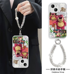 iPhone15plus适用红米note14手机壳带挂绳a5高级感华为nova12Ultra羽纱苹果16硬13promax可爱手链x200s草莓熊