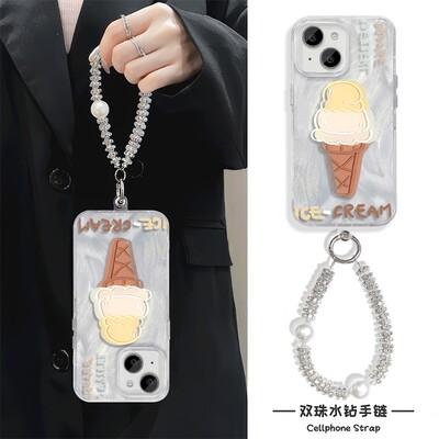 日韩冰淇淋X200S手机壳带挂绳羽纱iPhone16E适用K80Pro小米15苹果14Plus硬13ProMax高级感NOVA12荣耀300Ultra